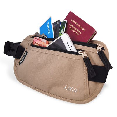 薄茶のウエストRFID旅行はパスポート/現金/スポーツのための札入れを袋に入れます