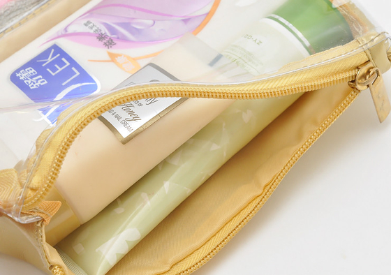 ポリ塩化ビニールの金旅行化粧品袋、走行のための折る化粧品袋